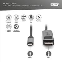 Digitus DB-300334-020-S DisplayPort / USB-C Adapter [1x USB-C - 1x DisplayPort stekker] Zwart Afgeschermd, Rond 2 m - thumbnail