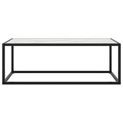 Salontafel met wit marmerglas 100x50x35 cm zwart