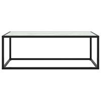Salontafel met wit marmerglas 100x50x35 cm zwart - thumbnail
