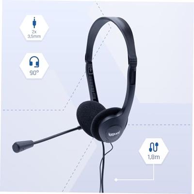 iggual Hoofdtelefoon met 90° draaibare microfoon en 1,8 m kabel met 2 x 3,5 mm jackstekker, inclusief wiel voor het instellen van het volume
