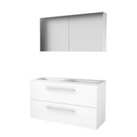 Basic-Line Comfort 46 Badkamermeubelset - 120 x 46 cm - Met Grepen - 2 Lades - Acryl Wastafel - Zonder Kraangat - Spiegelkast - Ice White - thumbnail