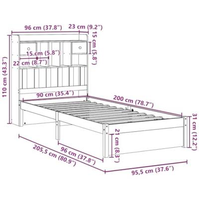 Bed met boekenkast zonder matras massief grenenhout 90x200 cm