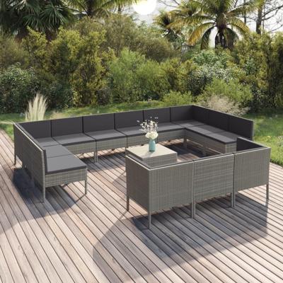 14-delige Loungeset met kussens poly rattan grijs