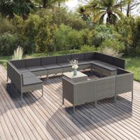 14-delige Loungeset met kussens poly rattan grijs - thumbnail