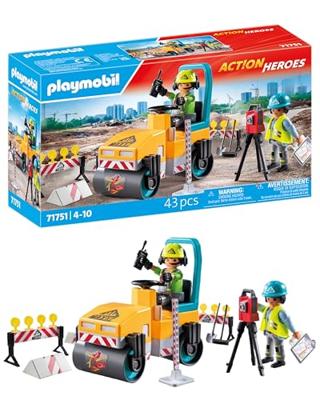 PLAYMOBIL 71751 Bouwvakkers met stoomwals en seingeving, Actiehelden, Bouw, 43 onderdelen, vanaf 4 jaar - thumbnail