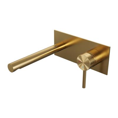 Brauer Gold Edition Inbouw Wastafelmengkraan met Rechte Uitloop en Afdekplaat Model A1 Goud Geborsteld PVD