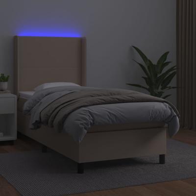 Boxspring met matras en LED kunstleer cappuccinokleur 100x200cm - thumbnail
