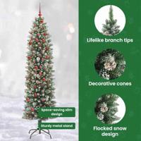 VidaXL Kunstmatige slanke kerstboom met 300 led groen en wit 210 cm - thumbnail