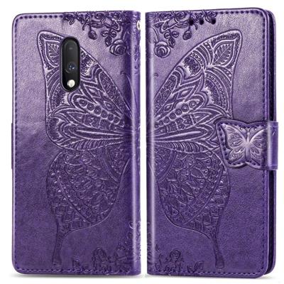 Butterfly Love bloemen reliëf horizontale Flip lederen case voor een plus 7 met houder & kaartsleuven & portemonnee & Lanyard (donker paars)