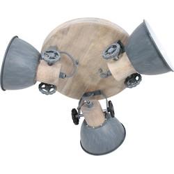 Steinhauer Industriële plafondlampGearwood 3-lichts vintage grijs met hout - 3063GR Steinhauer Industriële plafondlampGearwood 3-lichts vintage grijs met hout - 3063GR