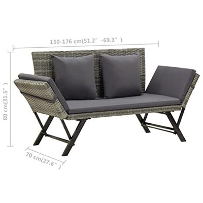 Tuinbank met kussens 176 cm poly rattan grijs - thumbnail