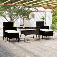5-delige Tuinset poly rattan en gehard glas zwart - thumbnail