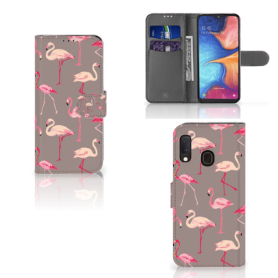 Samsung Galaxy A20e Telefoonhoesje met Pasjes Flamingo Samsung Galaxy A20e Telefoonhoesje met Pasjes Flamingo