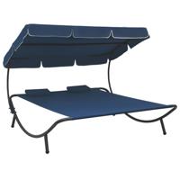 Loungebed met luifel en kussens blauw - thumbnail