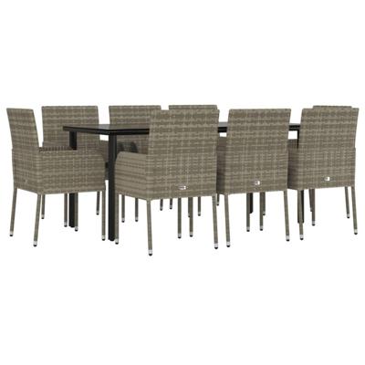 9-delige Tuinset met kussens poly rattan zwart en grijs