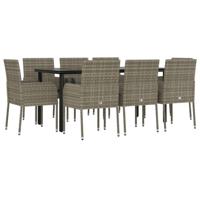 9-delige Tuinset met kussens poly rattan zwart en grijs - thumbnail