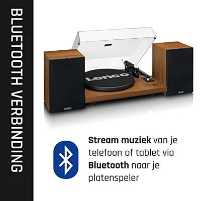 Platenspeler met ingebouwde versterker en Bluetooth® plus 2 externe luidsprekers Wood