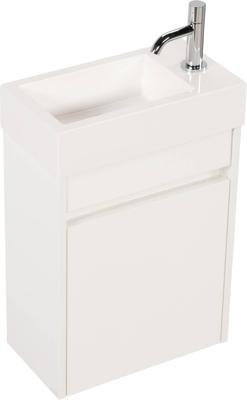 Saqu Florence voorgemonteerd fonteinmeubel in Mat wit met mineraalmarmeren fontein rechts