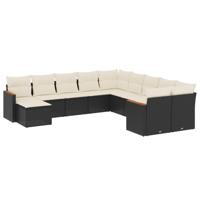 11-delige Loungeset met kussens poly rattan zwart - thumbnail