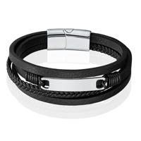 Mendes Multilayer Leren Armband voor Heren met Zilveren Coating-23cm - thumbnail