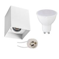 Opbouwspot Set - Pragmi Luxina Pro - GU10 Fitting - Dimbaar - Opbouw Vierkant - Mat Wit - 6W - Helder/Koud Wit 6400K - Verdiept - Kantelbaar - 90mm - thumbnail