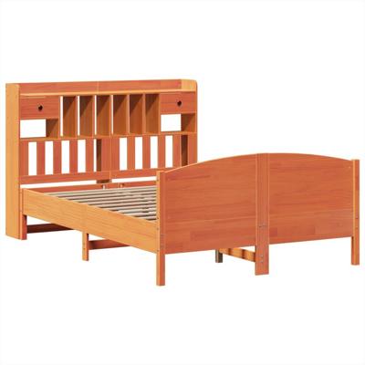 Bed met boekenkast zonder matras grenenhout wasbruin 140x190 cm