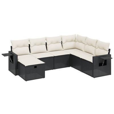 8-delige Loungeset met kussens poly rattan zwart