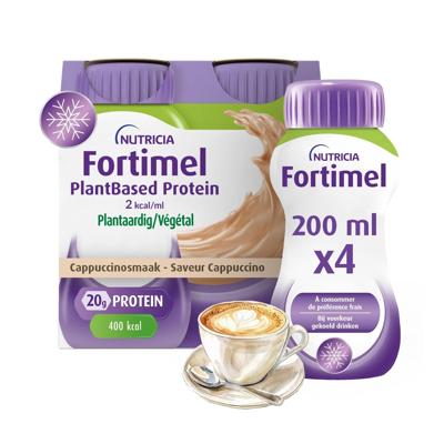 Fortimel PlantBased Protein 2kcal Cappuccinosmaak Voedingssupplement Ondervoeding Flessen 4x200ml