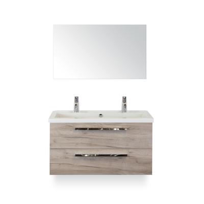 Seville Badmeubelset 100 cm - Craft Oak - Wastafel Djazz 2 kraangaten - met Spiegel