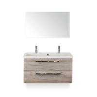 Seville Badmeubelset 100 cm - Craft Oak - Wastafel Djazz 2 kraangaten - met Spiegel - thumbnail