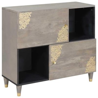 Dressoir Grijs en Goud 80 x 33.5 x 75 cm Massief mangohout