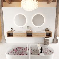 MONDIAZ BUKLA 280cm badmeubel met open module 40 L+M+R kleur Washed Oak met 2 lades. Wastafel CLOUD dubbel 0 kraangaten kleur Talc. - thumbnail