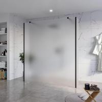 Fortifura Galeria Vrijstaande Inloopdouche - 180x200cm - Glas mat - antikalk - 8mm veiligheidsglas - 2 zijwanden 40cm - wandsteunen en hoekprofielen - Zwart mat SW927767 2x/SW797933/SW797921 2x/SW358025 2x - thumbnail