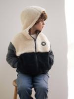Colorblock jongenshoodie met rits en sherpa leiblauw - thumbnail