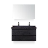 Dante Badmeubelset 100 cm - Black Oak - Wastafel Hardsteen Wit Lucca 2 kraangaten - met Spiegelkast - thumbnail