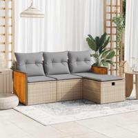 4-delige Loungeset met kussens poly rattan beige - thumbnail
