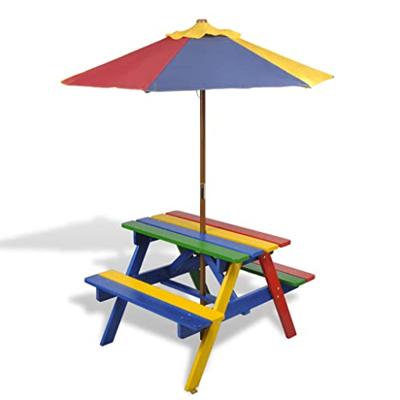 Kinderpicknicktafel met banken en parasol hout meerkleurig