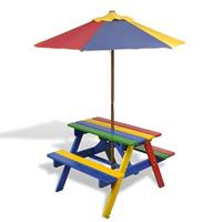 Kinderpicknicktafel met banken en parasol hout meerkleurig - thumbnail