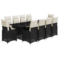 11-delige Bistroset met kussens poly rattan zwart - thumbnail