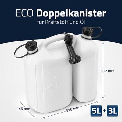Hunersdorff Dubbele jerrycan voor brandstof | inhoud 5,5 + 3 l | natuur HDPe | L316xB145xH312mm | 1 stuk - 824900 824900 - thumbnail