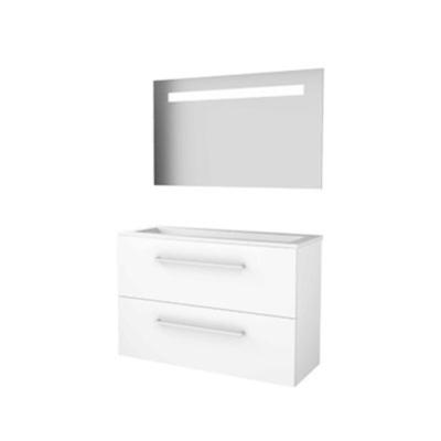 Basic-Line Economic 39 Badkamermeubelset - Ondiep - 100 x 39 cm - Met Grepen - 2 Lades - Acryl Wastafel - 1 Kraangat - Spiegel met LED Verlichting - Ice White