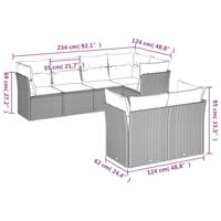 7-delige Loungeset met kussens poly rattan lichtgrijs - thumbnail