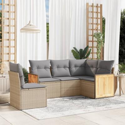 6-delige Loungeset met kussens poly rattan beige