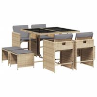 9-delige Tuinset met kussens poly rattan gemengd beige - thumbnail