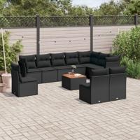 11-delige Loungeset met kussens poly rattan zwart - thumbnail