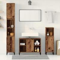Badkamermeubelset met plank 3 pcs Oud hout Bewerkt hout - thumbnail