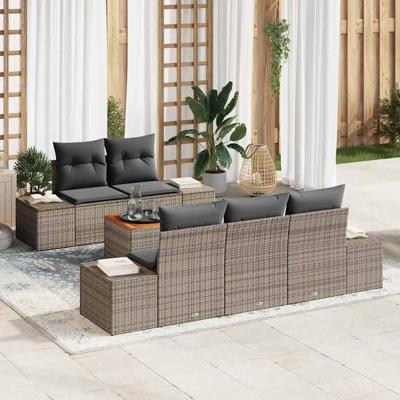 Tuinbankenset met opslag 6 pcs Grijs poly rattan