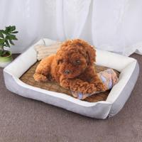 Hond bot patroon grote zachte warme kennel huisdier hond kat mat deken met rotan mat & deken grootte: S 60 × 45 × 15cm (grijs wit) - thumbnail