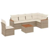 7-delige Loungeset met kussens poly rattan beige - thumbnail