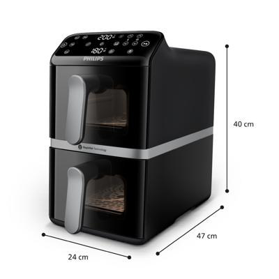 PHILIPS Airfryer - Serie 4000 Vertical Duo NA461/00 - Inhoud 10 liter - Dubbele tank - 2750W